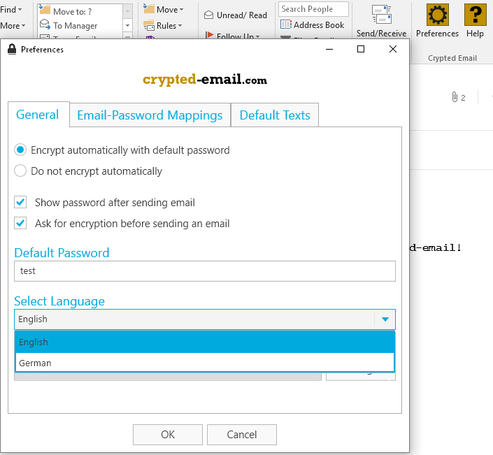 Settings for encryption